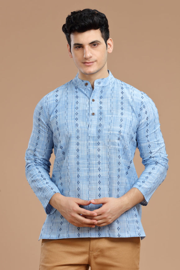 Men's cotton short kurta with full sleeves, casual wear, Indian fashion