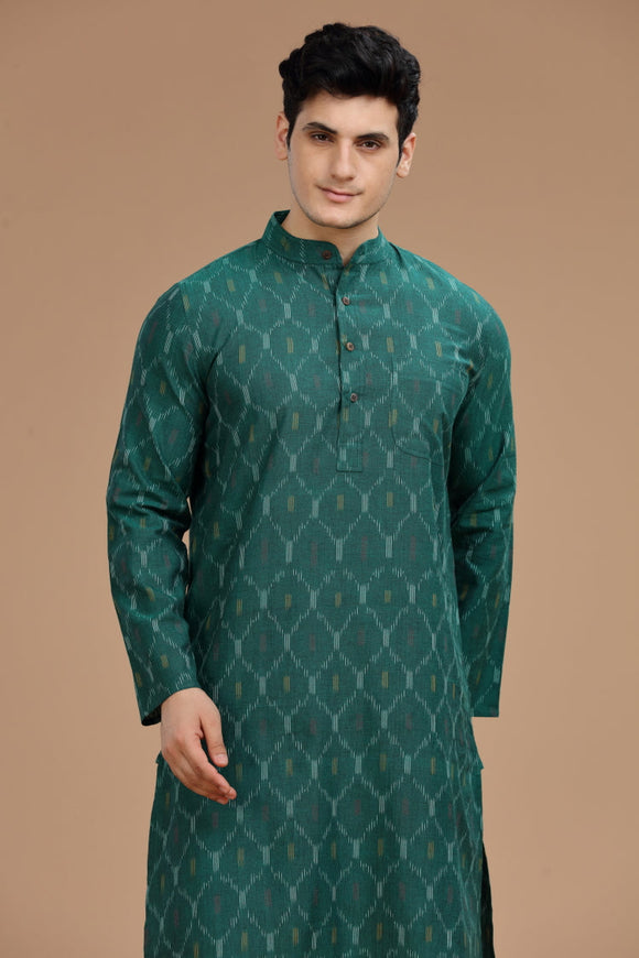 Ikat cotton long kurta for men, traditional wear, breathable fabric