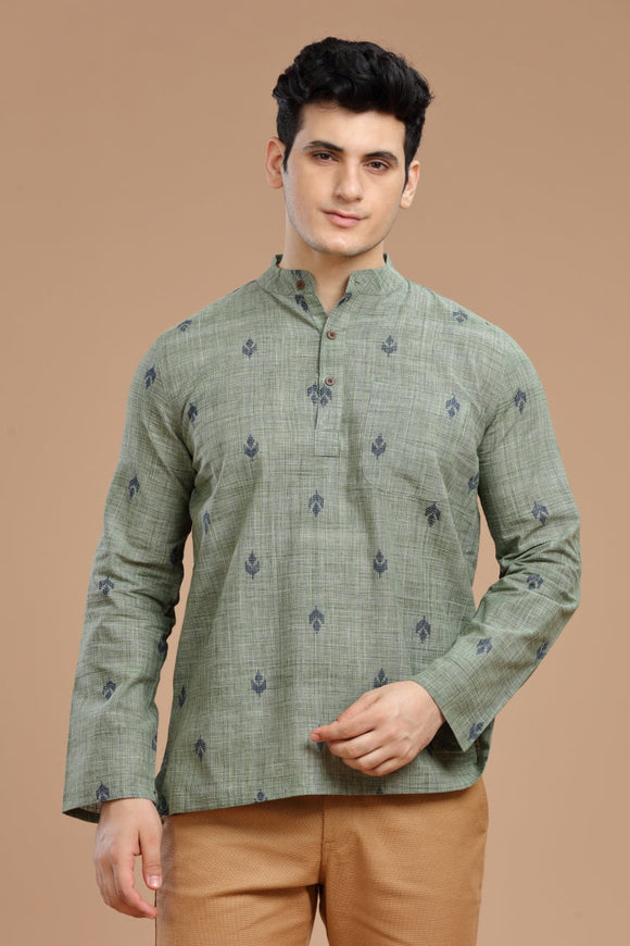 Men's cotton short kurta with full sleeves, casual wear, Indian fashion