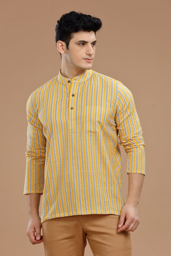 Men's cotton short kurta with full sleeves, casual wear, Indian fashion