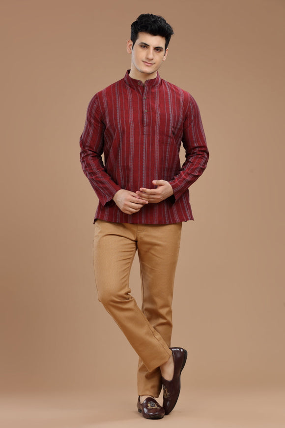 Men's cotton short kurta with full sleeves, casual wear, Indian fashion