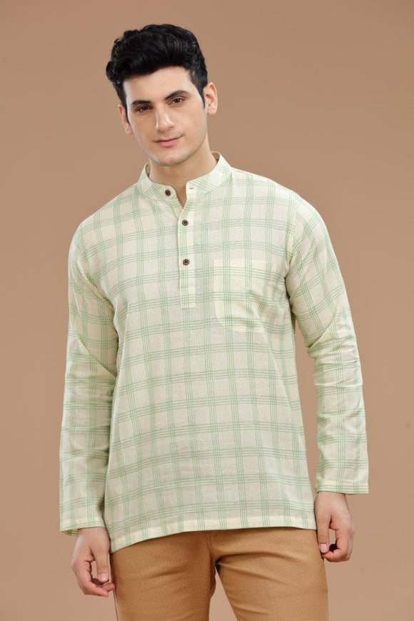 Men's cotton short kurta with full sleeves, casual wear, Indian fashion