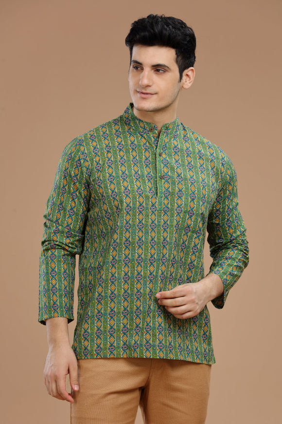 Men's cotton short kurta with full sleeves, casual wear, Indian fashion