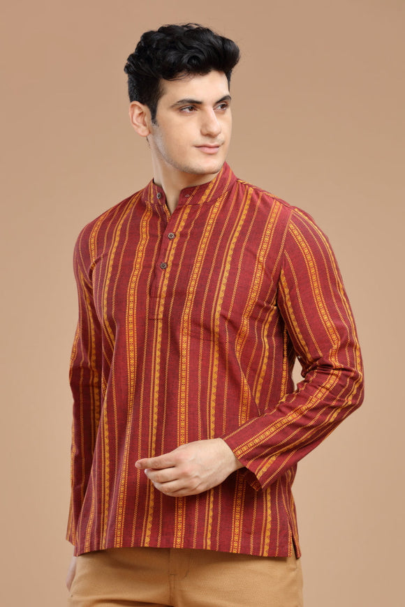 Men's cotton short kurta with full sleeves, casual wear, Indian fashion