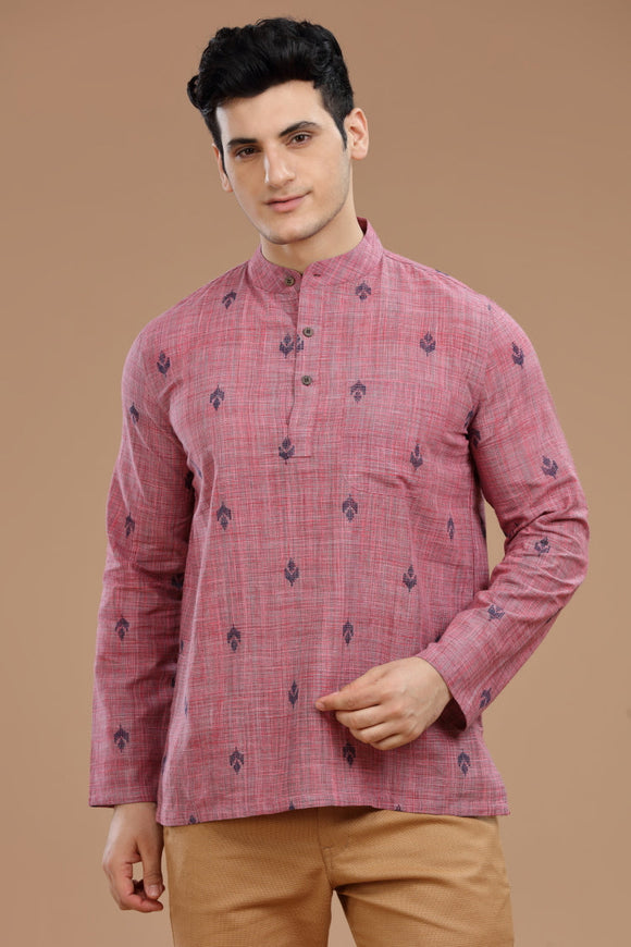 Men's cotton short kurta with full sleeves, casual wear, Indian fashion