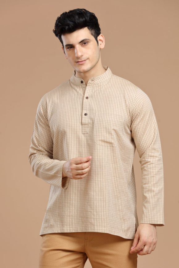 Men's cotton short kurta with full sleeves, casual wear, Indian fashion