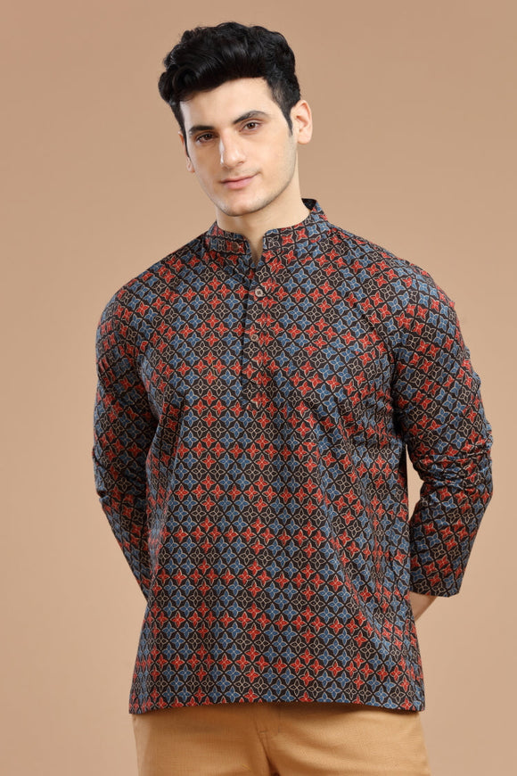 Men's cotton short kurta with full sleeves, casual wear, Indian fashion