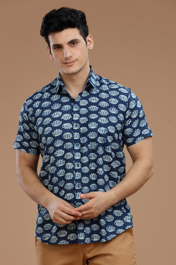 Hand Block Print Cotton Shirt with Half Sleeves - Traditional Artistry meets Contemporary Fashion