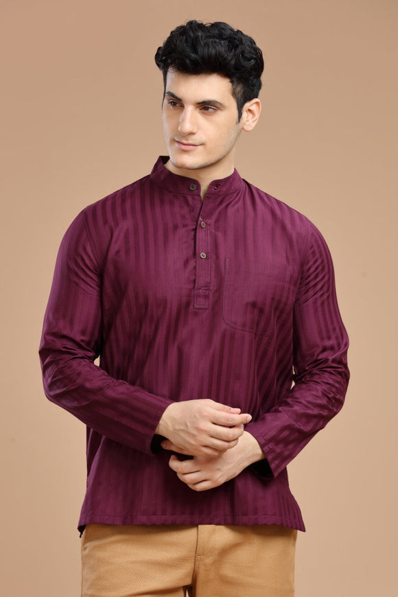 Men's cotton short kurta with full sleeves, casual wear, Indian fashion