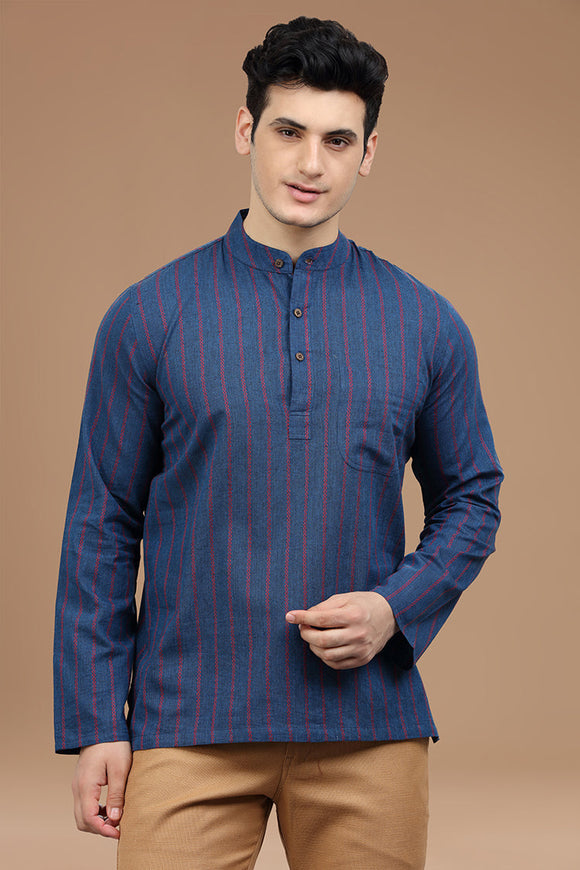 Men's cotton short kurta with full sleeves, casual wear, Indian fashion