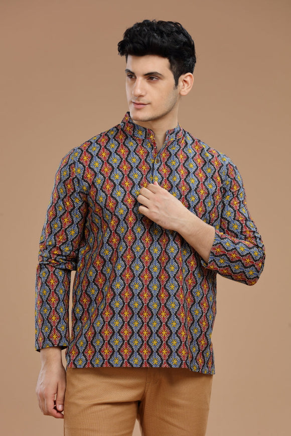 Men's cotton short kurta with full sleeves, casual wear, Indian fashion