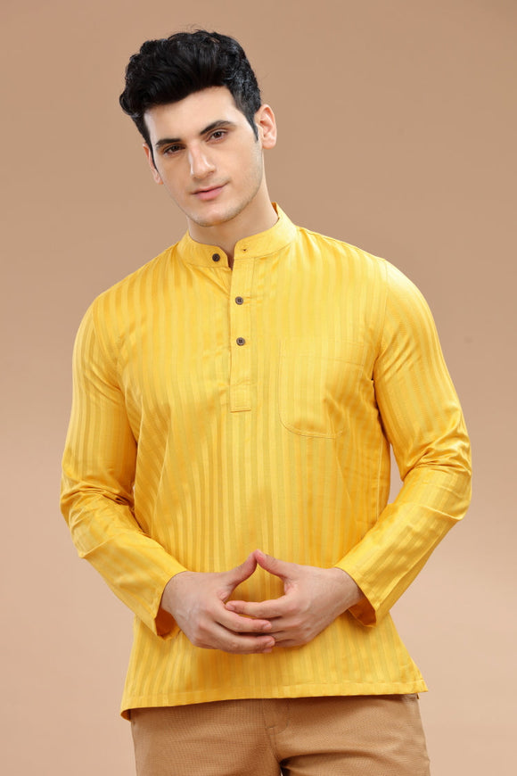 Men's cotton short kurta with full sleeves, casual wear, Indian fashion