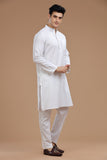 WHITE HANDLOOM COTTON LONG KURTA