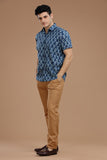 INDIGO BLOCKPRINT SHIRT HALF SLEEVES SHIRT