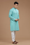 TURQUOISE COTTON DOBBY LONG KURTA