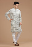 WHITE IKAT FINE COUNT LONG KURTA