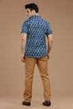 INDIGO BLOCKPRINT SHIRT HALF SLEEVES SHIRT