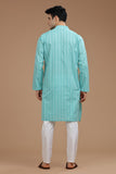 TURQUOISE COTTON DOBBY LONG KURTA