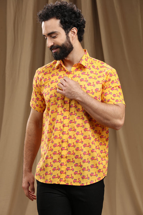 Hand Block Print Cotton Shirt with Half Sleeves - Traditional Artistry meets Contemporary Fashion