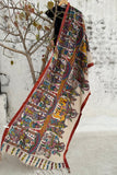Srikalahasti Pen Work Kalamkari Chanderi Silk Handpainted Zari Border Dupatta with Tassels