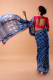 HAND BLOCK INDIGO SAREE WITH RUNNING BLOUSE ( Image Blouse not included)