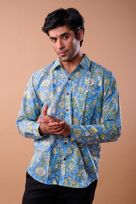 Hand Block Print Cotton Shirt with Full Sleeves - Traditional Artistry meets Contemporary Fashion